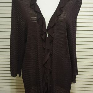 Emma James Deep Brown Ruffled Cardigan Size  2X